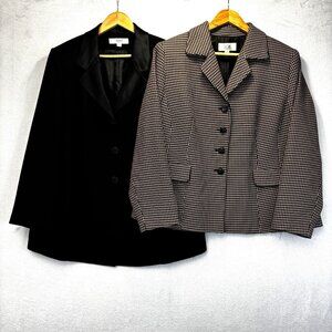 Lot of 2 Le Suit Blazer Jackets Womens 18W Black Houndstooth Office Career